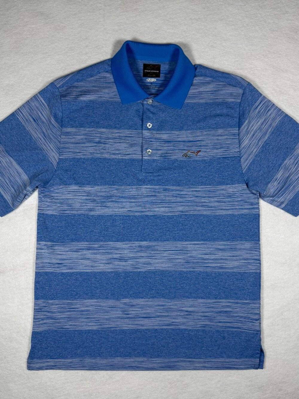 Greg Norman For Tasso Elba Men's Blue Stripped Golf Polo Size Small